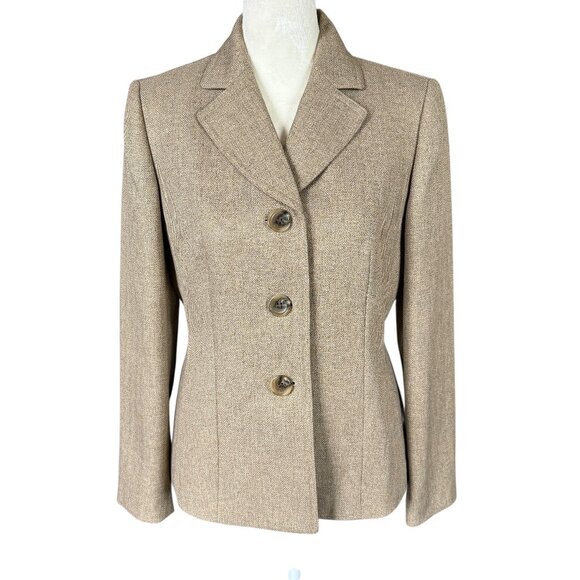 Le Suit Petite tan gold long sleeve collared button down blazer jacket 4P - Picture 1 of 8